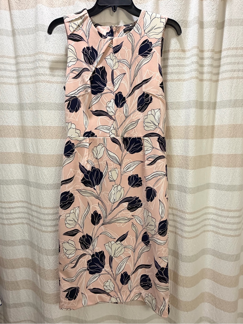 Banana Republic Blush Pink Floral Midi Dress with Navy Accents